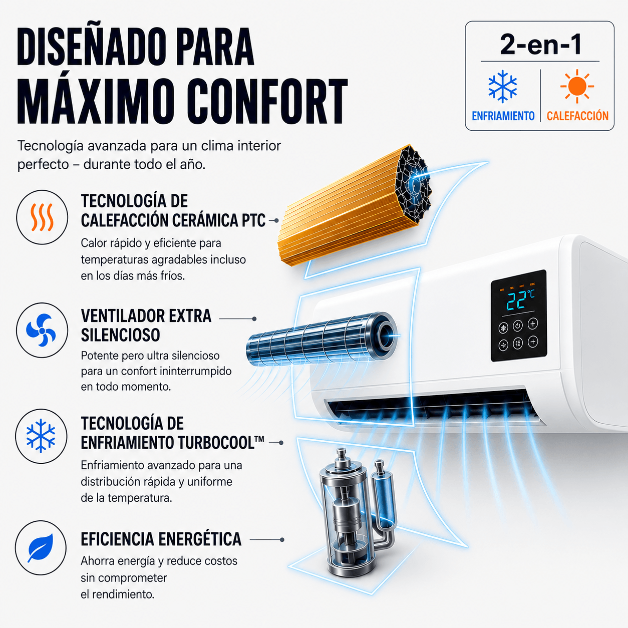 InstaCool Pro - Aire acondicionado portátil – No requiere instalación | 2 en 1 | Cubre hasta 550 pies cuadrados