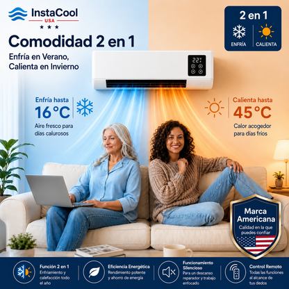 InstaCool Pro - Aire acondicionado portátil – No requiere instalación | 2 en 1 | Cubre hasta 550 pies cuadrados