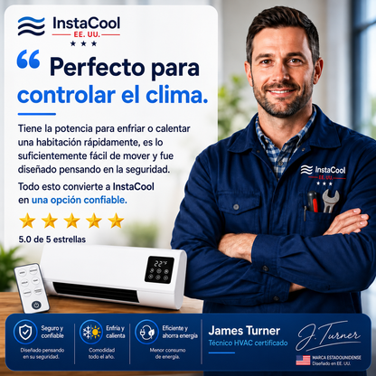 InstaCool Pro - Aire acondicionado portátil – No requiere instalación | 2 en 1 | Cubre hasta 550 pies cuadrados